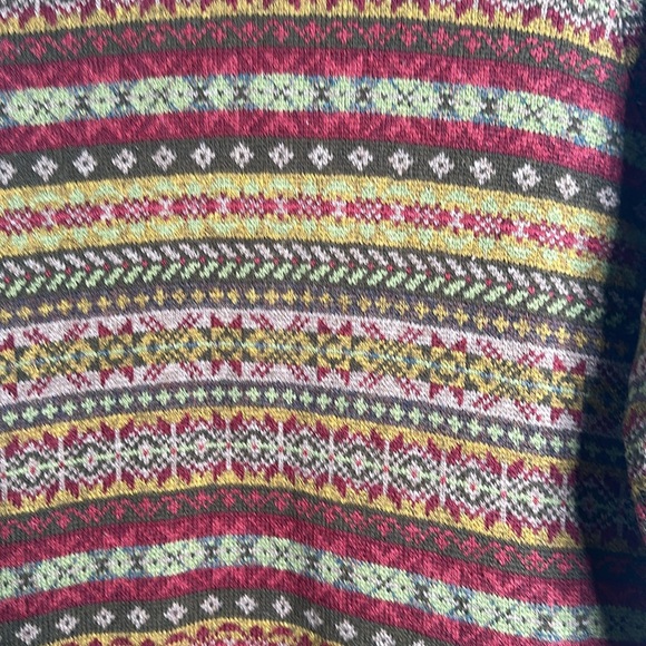 ORVIS wool long sweater cardigan  button front size L olive green red Nordic - Picture 10 of 11